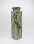 Modernist tall Japanese thick green glazed pottery vase with intentional rust glaze