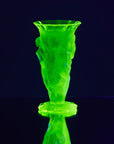 Art Deco reproduction of Lalique Bacchantes nymph vase nude car mascot in uranium glass