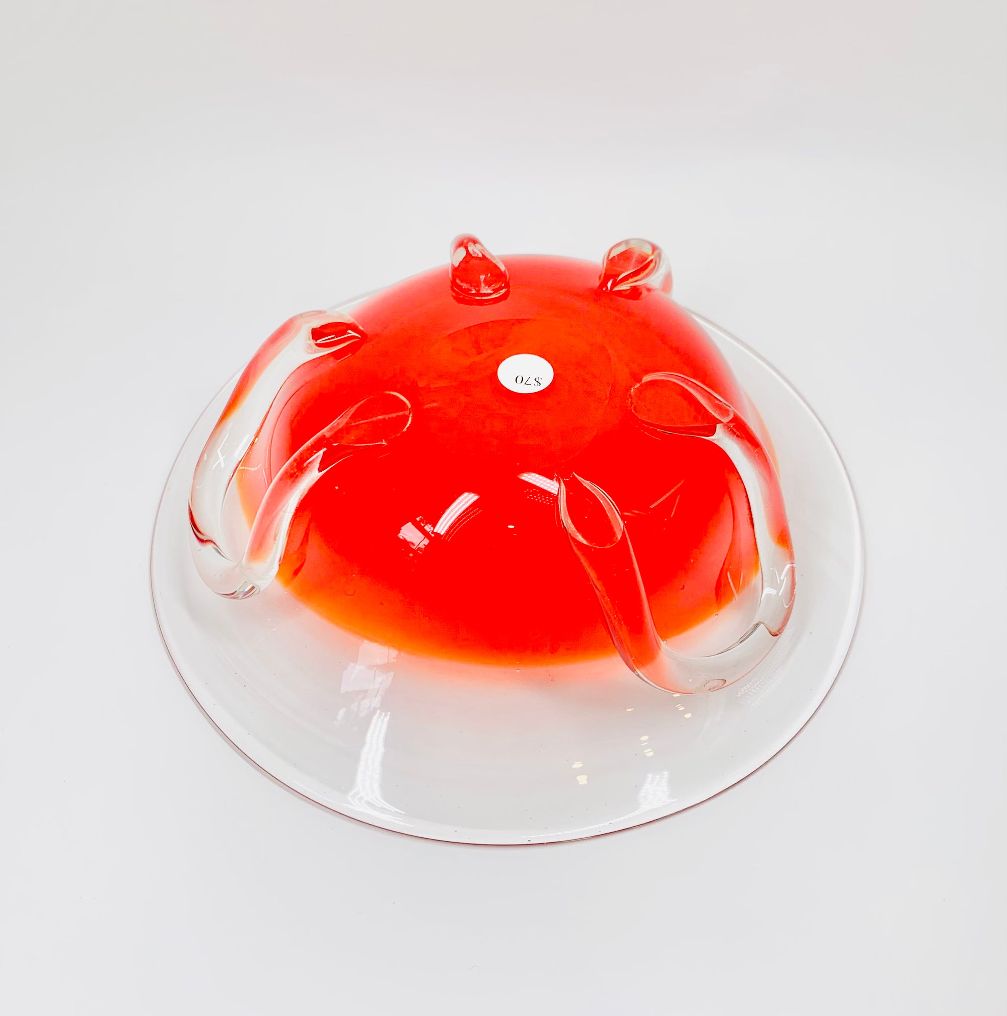 Midcentury hand made Murano red glass salad/fruit bowl