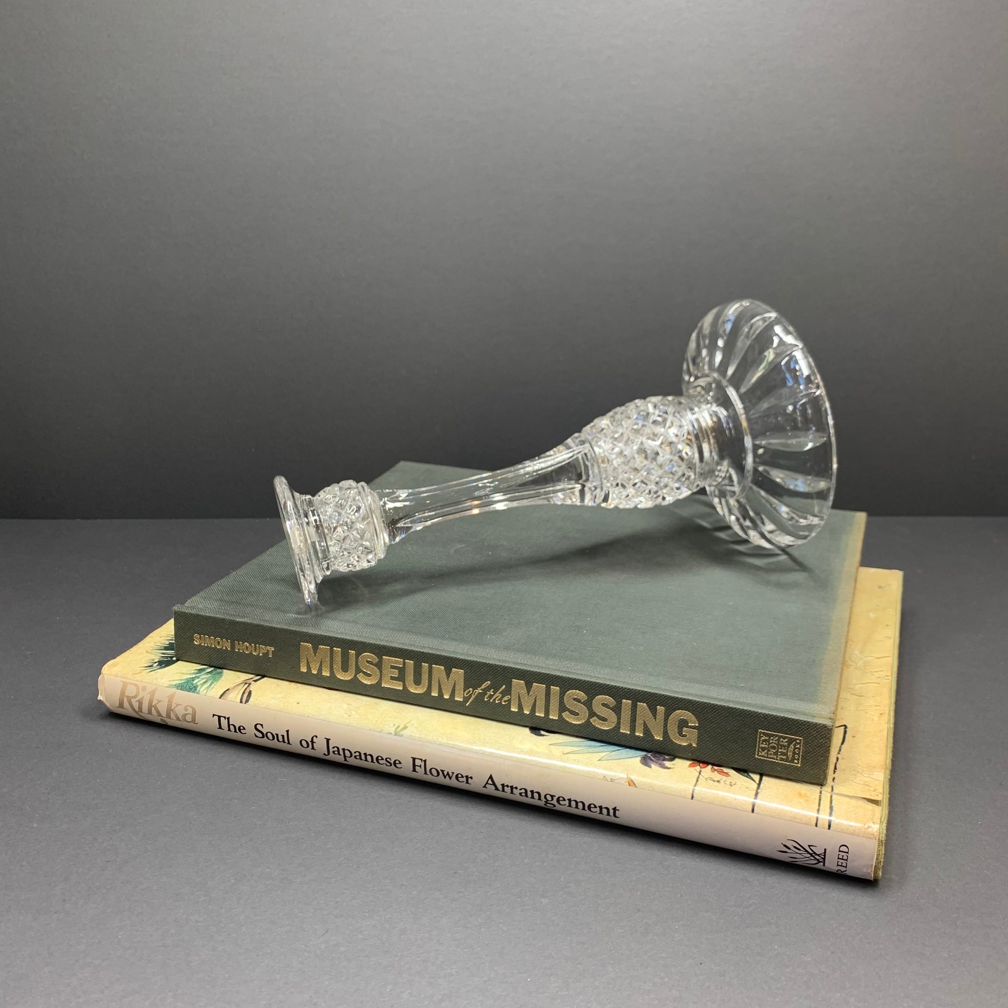 Antique tall cut crystal candle holder