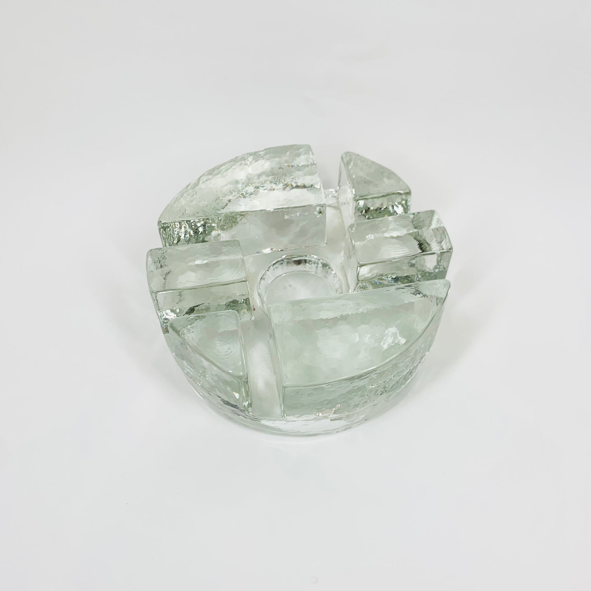 MCM Pukeberg circular glass block votive candle holder