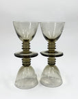 Antique hand etched grey liqueur glasses