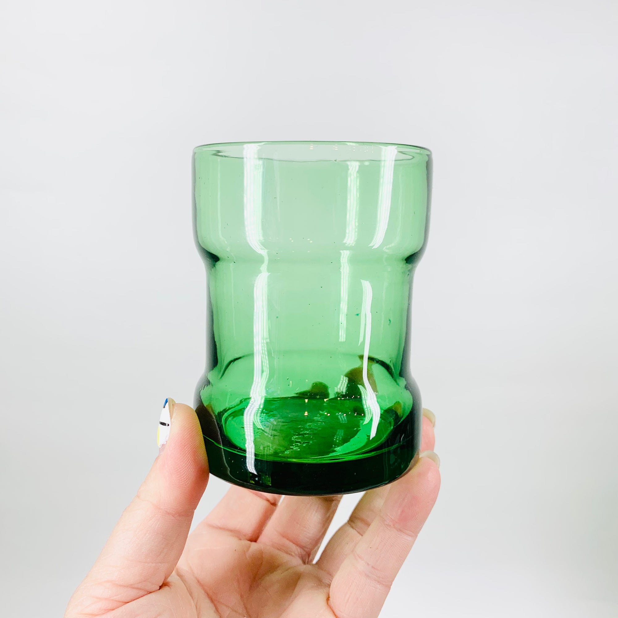 Rare Midcentury Italian green glass set with detachable leather sleeves