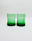 Rare Midcentury Italian green decanter glass set with detachable leather sleeves