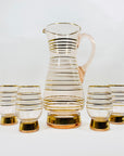Midcentury complete set of pink glass with gold gilding jug and matching glasses