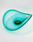 Vintage large hand made turquoise glass wave bowl with crisscross base