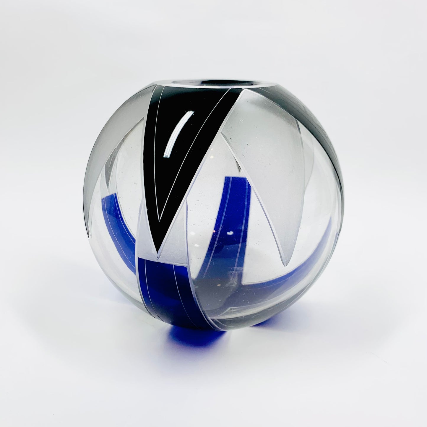Antique Art Deco black and cobalt blue enamel globe glass posy vase by Karl Palda