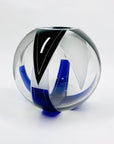 Antique Art Deco black and cobalt blue enamel globe glass posy vase by Karl Palda