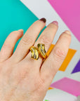80s costume good plated statement ring with cubic zirconia