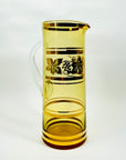 Midcentury amber glass jug with vine leaves gold gilding