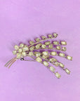 Extremely rare stunning 1940s costume floral brooch with clear rhinestones