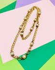 Rare 1980s pearl interlink gold necklace with adjustable clasp