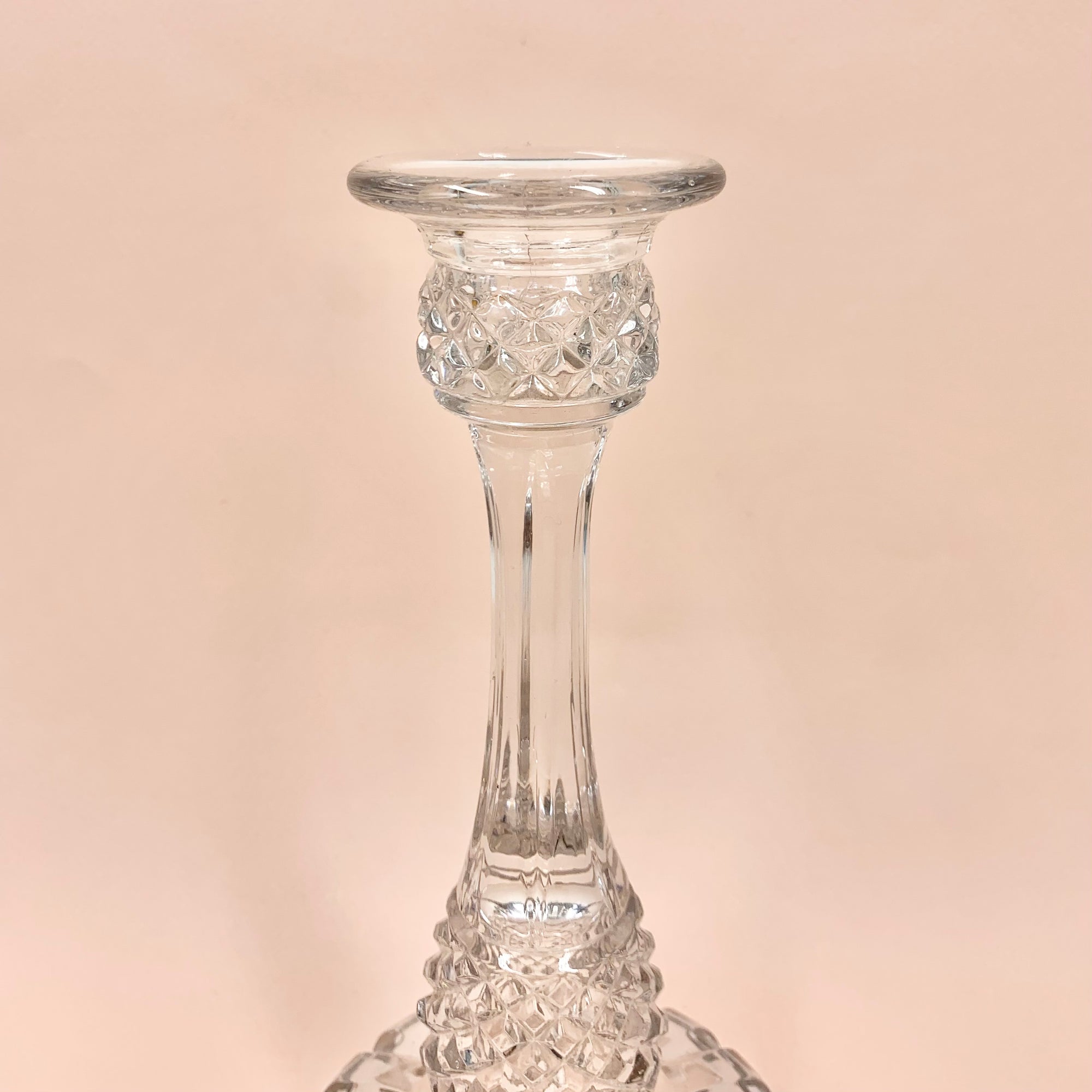 Antique tall cut crystal candle holder