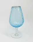 Midcentury Italian dimpled blue glass brandy balloon vase with clear stem