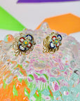 Extremely rare antique filigree brass earrings with millefiori glass