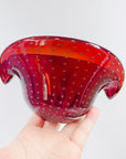 1950s MURANO RED BULLICANTE GLASS SHELL BOWL