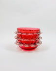 Extremely rare antique Victorian cranberry glass small bowl with clear ruffle rim