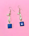 Midcentury sterling silver lapis drop earrings