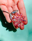 1940s costume flower brooch with pink Swarovski beads