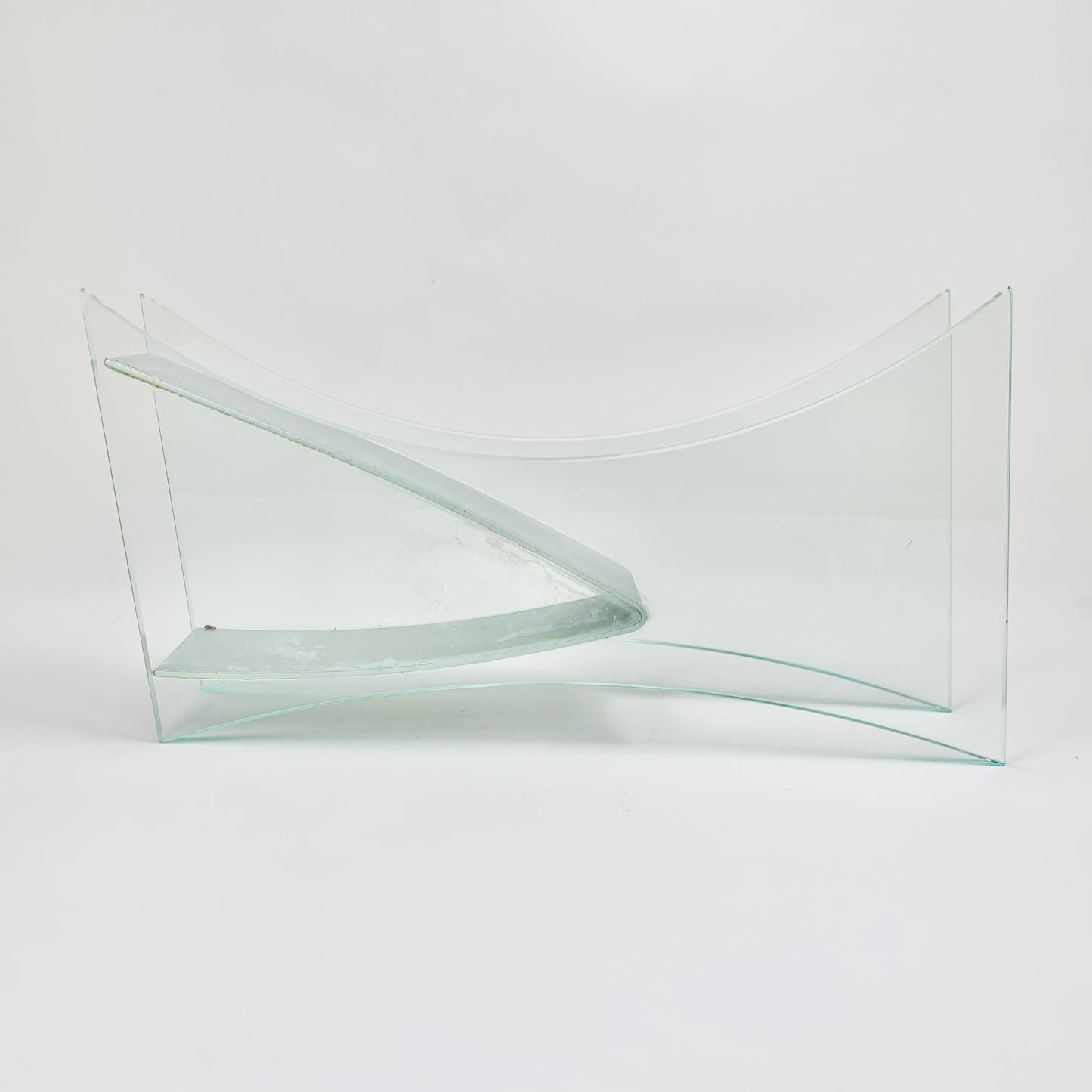 1980s vintage V metal frame glass sheet vase