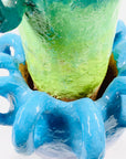 One off 1980s experimental studio abstract green blue pottery vase