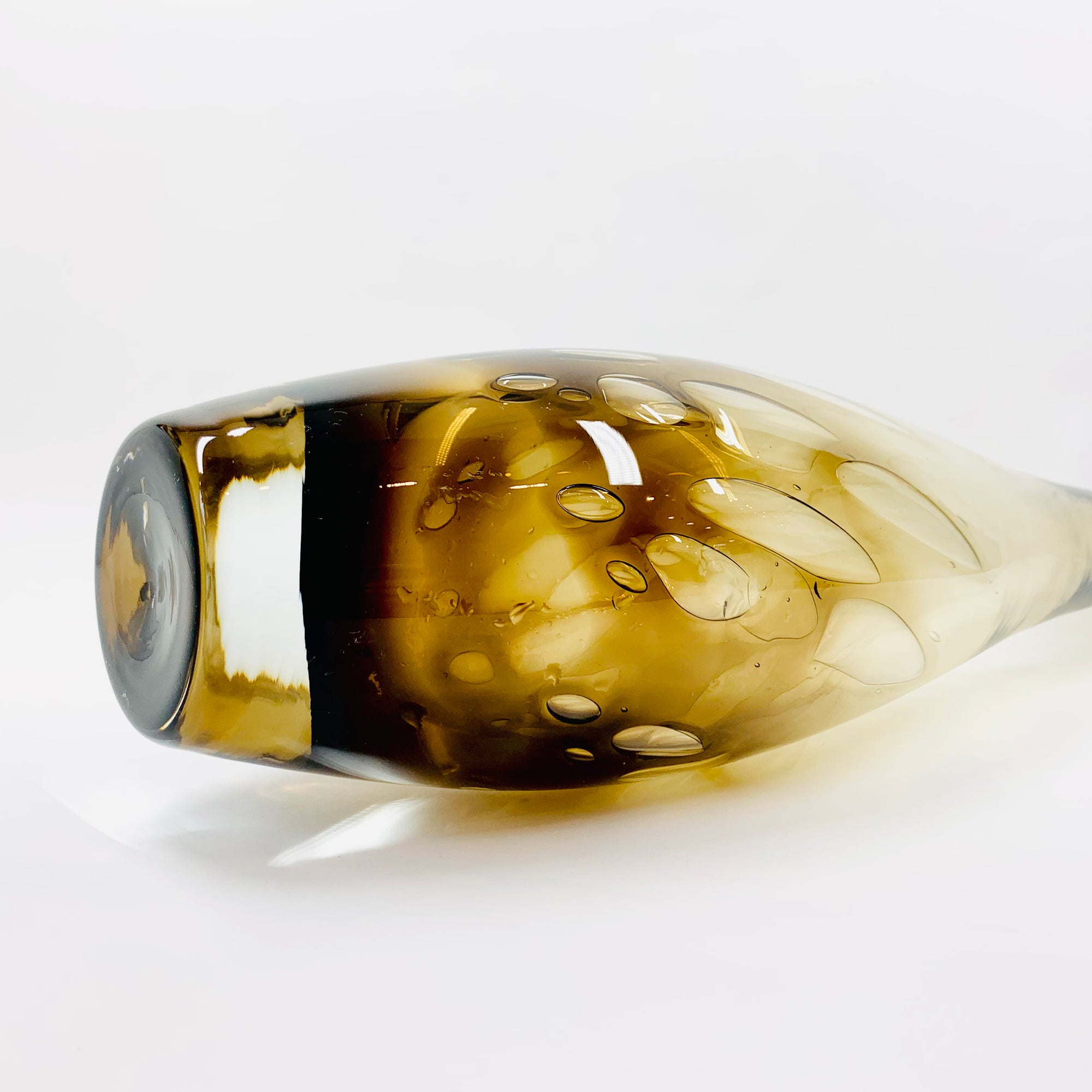 Stunning vintage Czech hand made gold brown mottled glass bottle vase