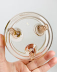 Midcentury pink gold gilded glass serving bowl with strawberry pattern
