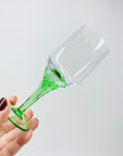 Midcentury twist green stem liqueur glasses