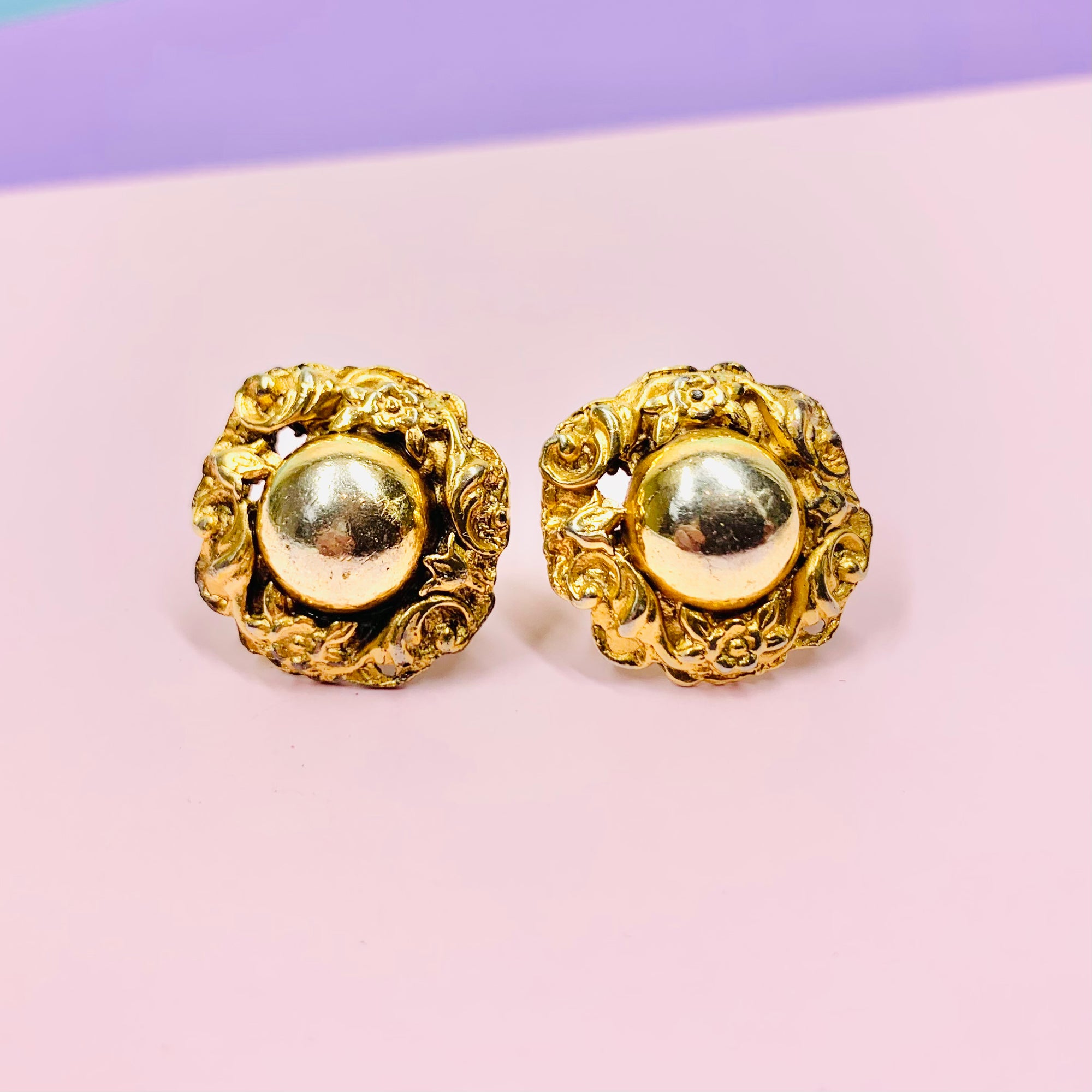 ANTIQUE GOLD GILT BUTTON EARRINGS