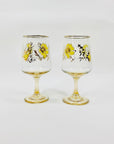 Midcentury hand painted wine glasses with gold gilding