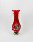 Mouth blown Midcentury Italian colour cased glass with ruffle rim posy vase
