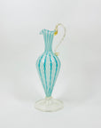 Antique Venetian blue zanfirico lattice glass vase with gold aventurine handle base
