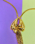 Rare 1970s Anson American triple plated gold necklace with floral tassel pendant