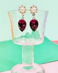Brand new vintage costume necklace earrings suite with clear and purple rhinestones