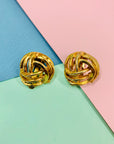 Rare 1960s French triple gold plated knot clip on earrings