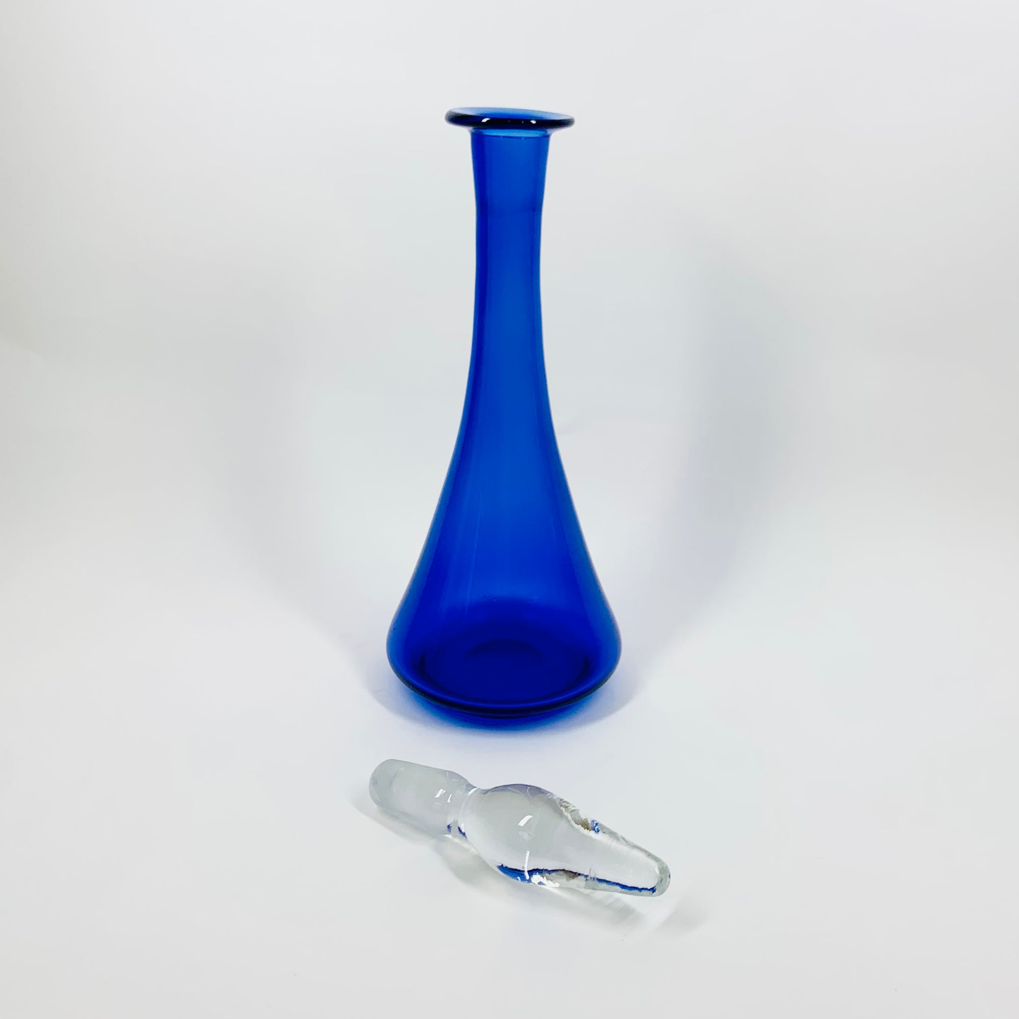 MCM American blue glass bottle decanter with clear stopper