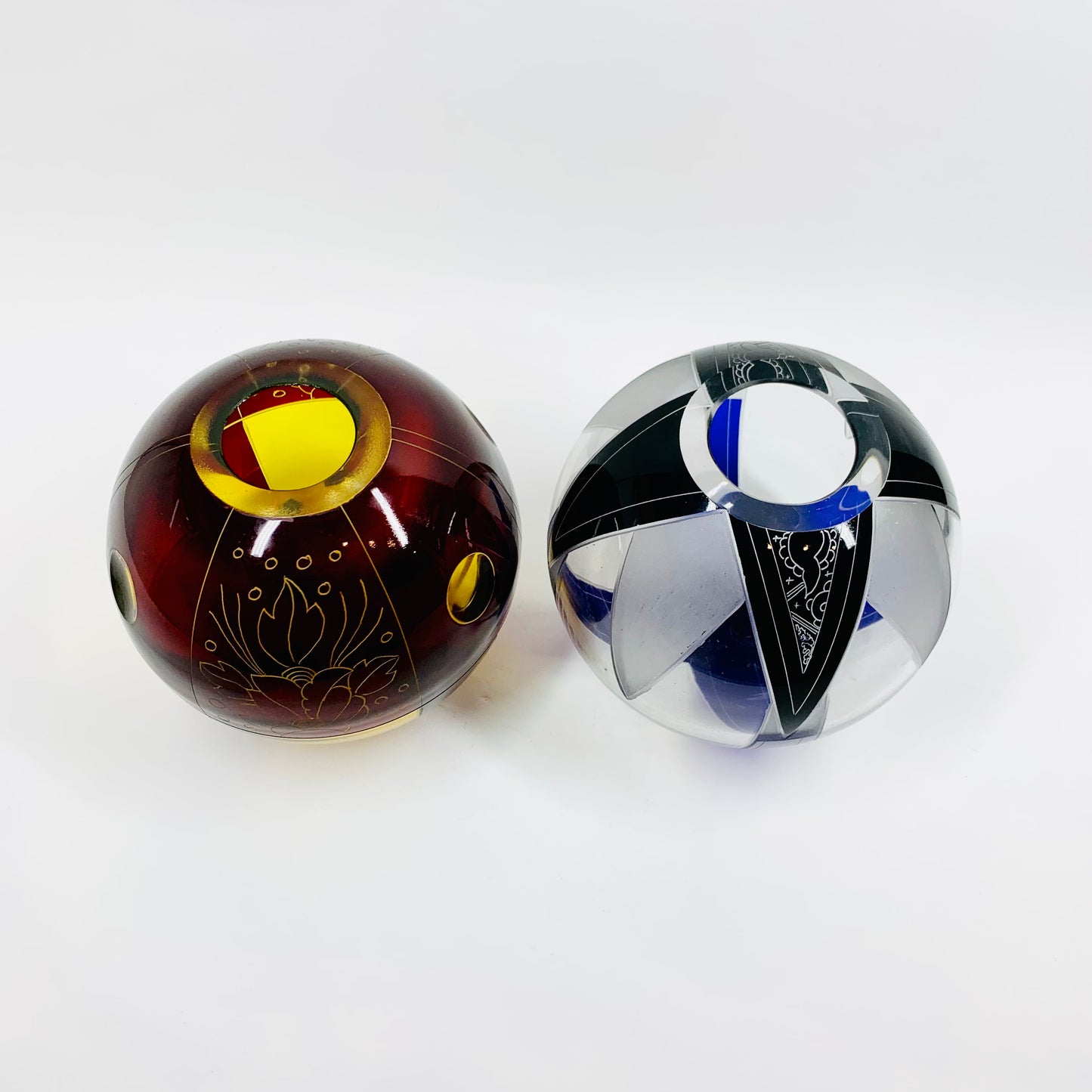 Antique Art Deco black and cobalt blue enamel globe glass posy vase by Karl Palda