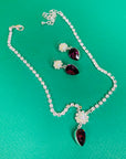 Brand new vintage costume necklace earrings suite with clear and purple rhinestones