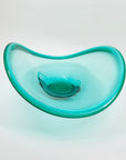Vintage large hand made turquoise glass wave bowl with crisscross base