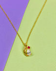 1970s Anson American triple plated gold necklace with ruby & clear crystal drop pendant