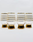 Midcentury complete set of pink glass with gold gilding jug and matching glasses