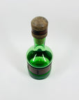 Rare Midcentury Italian green decanter glass set with detachable leather sleeves