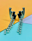 1950s black & white rhinestones clip on drop earrings