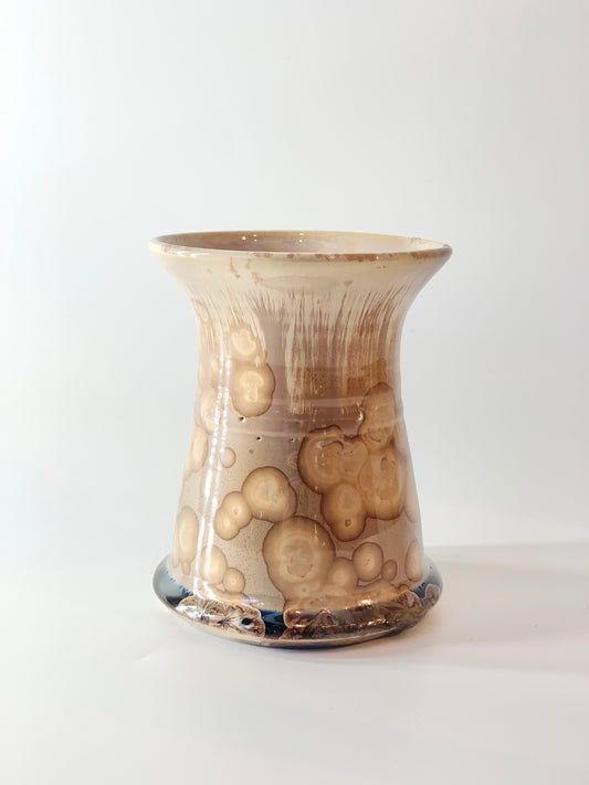 Retro Australian hand glazed crystalline pottery brush holder/vase