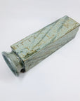 Modernist tall Japanese thick green glazed pottery vase with intentional rust glaze