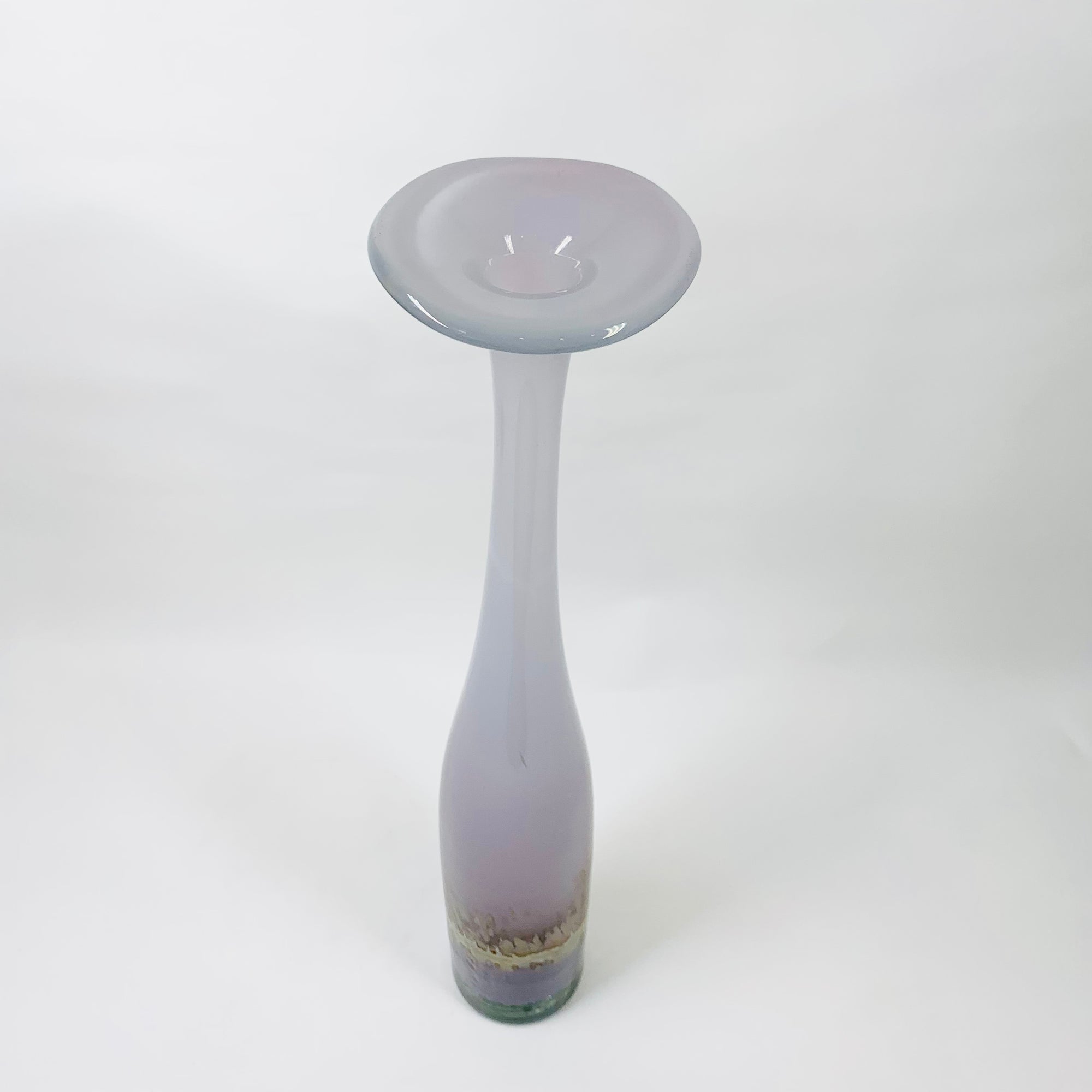 Vintage stunning mouth blown purple art glass with gold aventurine bottle vase with flare rim