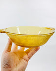 Midcentury laminated amber glass bowl with handles