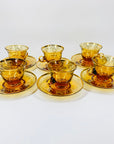 Antique Bohemian amber glass tea set with gold gilding
