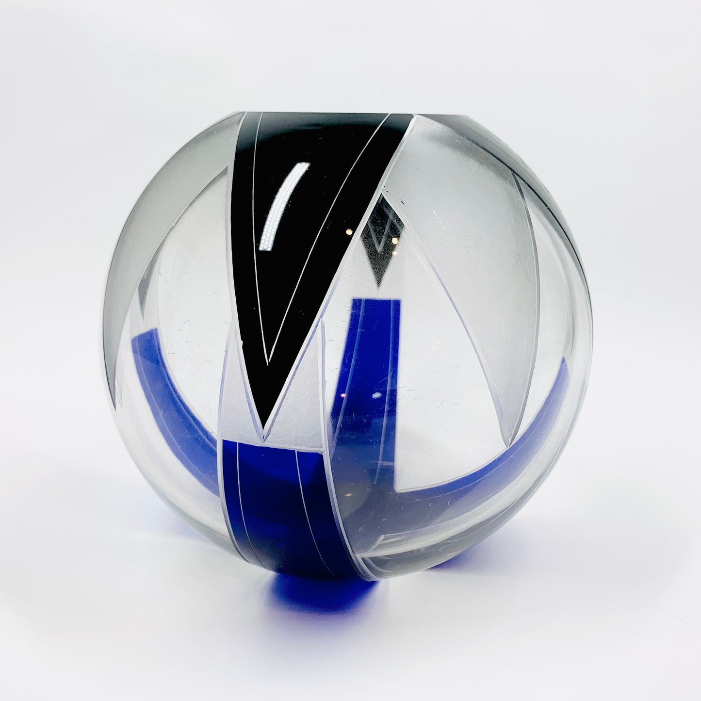Antique Art Deco black and cobalt blue enamel globe glass posy vase by Karl Palda