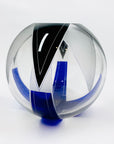 Antique Art Deco black and cobalt blue enamel globe glass posy vase by Karl Palda